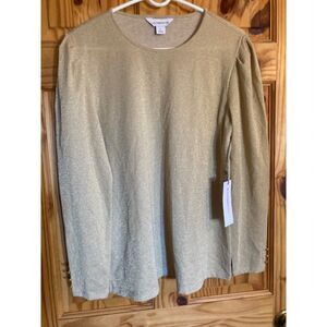 Liz Claiborne Women's Large Long sleeve Gold Shimmer tunic pullover top  New